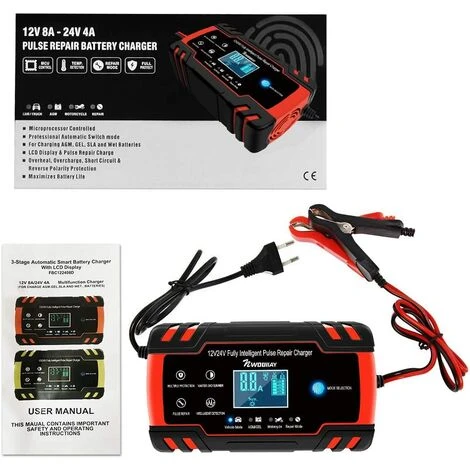 LANGRAY Autobatterie Ladegerät 8A 12V/24V Batterieladegerät Für Auto Vollautomatisches Intelligentes Erhaltungsladegerät Mit LCD-Bildschirm Mehrfachschutz Für Autobatterien Und Motorradbatterie – Bild 3
