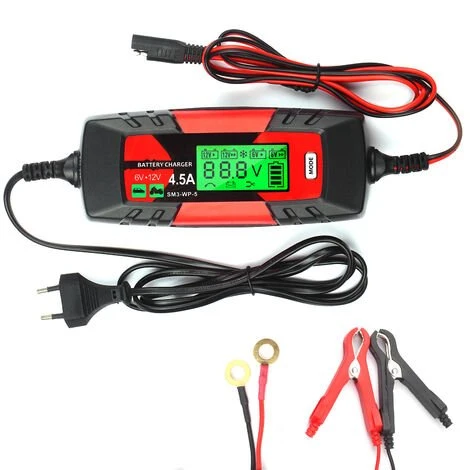 Kkmooncar Batterieladegerat Batterieladegerat Und Wartungsgerat 6V / 12V Intelligentes Automatisches 4A-Batterieladegerat Mit LCD-Bildschirm-Impulsreparaturladegerat Fur Auto-Motorradboot Und Mehr Eu-Stecker – Bild 2
