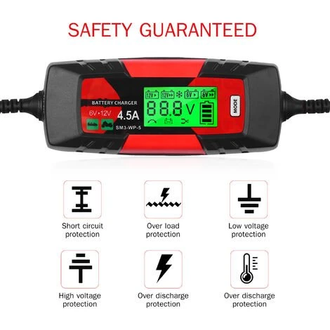 Kkmooncar Batterieladegerat Batterieladegerat Und Wartungsgerat 6V / 12V Intelligentes Automatisches 4A-Batterieladegerat Mit LCD-Bildschirm-Impulsreparaturladegerat Fur Auto-Motorradboot Und Mehr Eu-Stecker – Bild 3