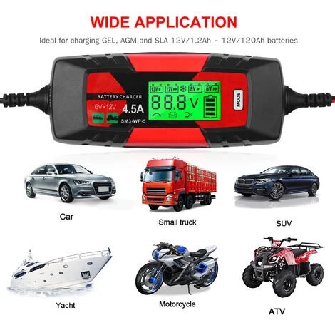 Kkmooncar Batterieladegerat Batterieladegerat Und Wartungsgerat 6V / 12V Intelligentes Automatisches 4A-Batterieladegerat Mit LCD-Bildschirm-Impulsreparaturladegerat Fur Auto-Motorradboot Und Mehr Eu-Stecker – Bild 4