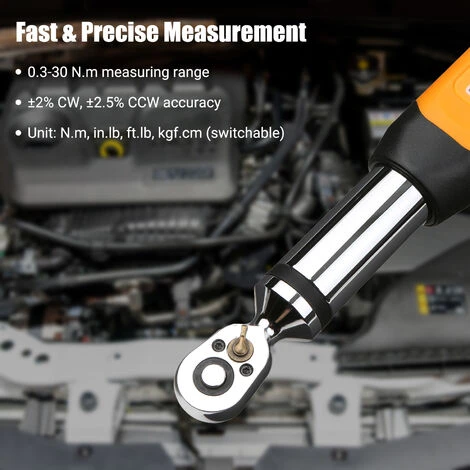 HAPPYSHOPPING 3/8 Zoll Digitaler Drehmomentschlüssel Elektronischer Drehmomentschlüssel Mit Summer & LCD-Alarm (0,3-30 Nm),0,3-30 N · M, Schwarz Und Orange – Bild 3