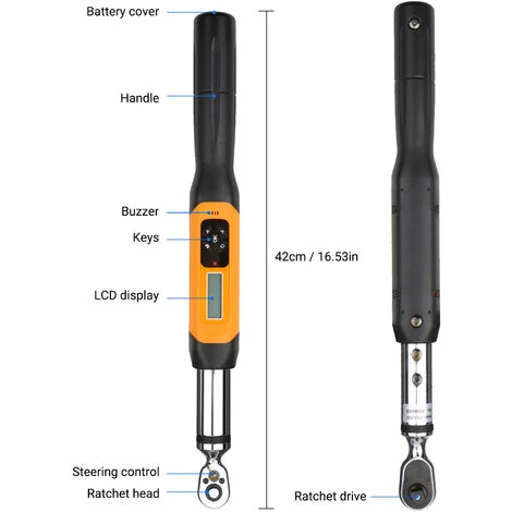 HAPPYSHOPPING 3/8 Zoll Digitaler Drehmomentschlüssel Elektronischer Drehmomentschlüssel Mit Summer & LCD-Alarm (0,3-30 Nm),0,3-30 N · M, Schwarz Und Orange – Bild 4