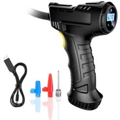 HAPPYSHOPPING Tragbare Aufblasbare Handpumpe Drahtloser Auto-Luftkompressor Wiederaufladbarer Reifenfüller Mit Digitalanzeige LED-Lichtdruckmesser Autozubehör,Drahtlose Luftkompressor, Schwarz