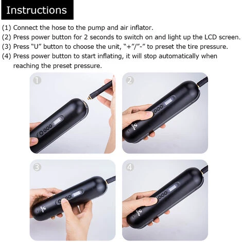 ZTTO Tragbarer Mini-Luftkompressor 120PSI Handheld Fahrradreifen-Inflator-Pumpe Für Auto Fahrradreifen Bälle Spielzeug,Schwarz – Bild 3