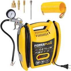 VARO Powerplus Druckluft Kompressor 8 Bar + Reifendruckpistole + Düsen + PU Schlauch