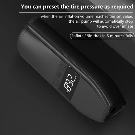 HAPPYSHOPPING Mini-Reifenfüller Tragbarer Luftkompressor Hand-Reifenpumpe 150PSI Für Fahrräder/Motorräder/Autos/Bälle Mit LCD-Anzeige LED-Licht,Weiss – Bild 5