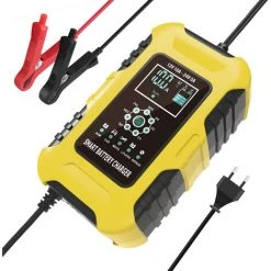 HAPPYSHOPPING Autobatterieladegerät, 12V/10A 24V/5A Intelligentes Automatisches Batterieladegerät, Batteriewächter, Impulsreparatur-Erhaltungsladegerät,7-stufiges Laden, Mit LCD-Bildschirm,EU