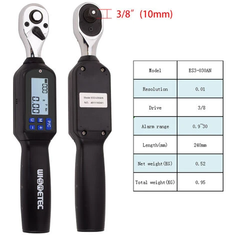 HAPPYSHOPPING ES3-030AN Tragbarer Digitaler 3/8-Zoll-Drehmomentschlüssel Großbildschirm Mit Hintergrundbeleuchtung, Ton LED-Alarm Echtzeit-Peak-Messung Vier Einheiten Schaltend Multifunktionaler Praktischer Drehmomentschlüssel,ES3-030AN. – Bild 2