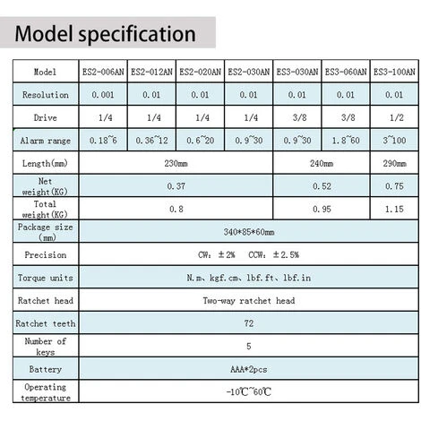 HAPPYSHOPPING ES3-030AN Tragbarer Digitaler 3/8-Zoll-Drehmomentschlüssel Großbildschirm Mit Hintergrundbeleuchtung, Ton LED-Alarm Echtzeit-Peak-Messung Vier Einheiten Schaltend Multifunktionaler Praktischer Drehmomentschlüssel,ES3-030AN. – Bild 5