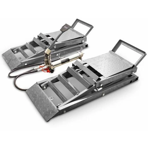 BITUXX 2 Stück Hydraulik Auto PKW KFZ Auffahrrampen Set Mit Wagenheber Hydraulisch Höhenverstellbar Wartungsrampe Hebebühne Rampe Auffahrrampe Auffahrbock Grau