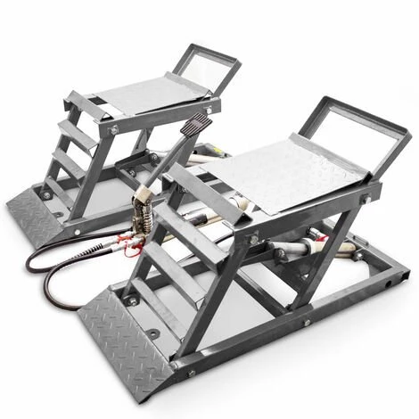 BITUXX 2 Stück Hydraulik Auto PKW KFZ Auffahrrampen Set Mit Wagenheber Hydraulisch Höhenverstellbar Wartungsrampe Hebebühne Rampe Auffahrrampe Auffahrbock Grau – Bild 2