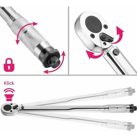 FUIENKO Drehmomentschlüssel 1/2", Einstellbereich: 28-210 Nm, Mit Verlängerung, 3 Stecknüssen (17, 19, 21 Mm) Und Werkzeugkoffer – Bild 3