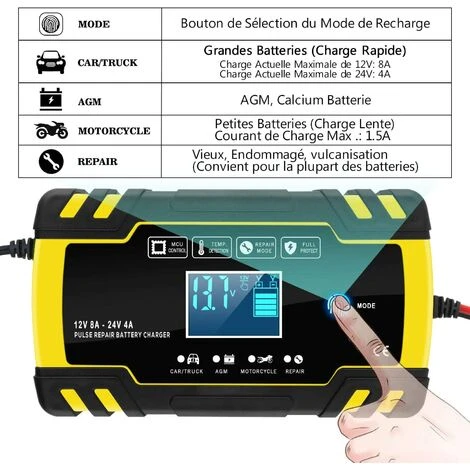 BARES 12V/24V 8A Smart Battery Charger, Level 3 Battery Charger Maintainer And Auto Repair Function For Car, Motorcycle, Truck, AGM, Gel, Wet, SLA (6-150Ah) – Bild 4