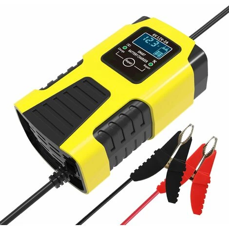 LIFCAUSAL 6V 12V 2A 3-stufiges Automatisches Intelligentes Batterieladegerät Multifunktions-Autobatterieladegerät Intelligentes Schnelles Aufladen Impulsreparaturladegerät Mit Digitalem LCD-Display (gelb) – Bild 2