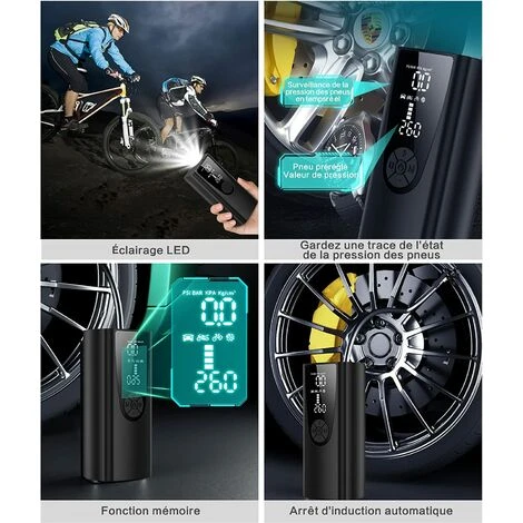 BENOBBY KIDS Tragbarer 12-V-Luftkompressor – Tragbare Luftpumpe Mit 6000 MAh – Mini-Autokompressor – Autoreifenfüller – Mit 4 Düsenadaptern Und LED-Licht – Für Auto, Fahrrad, Motorrad, Fußball – Bild 3