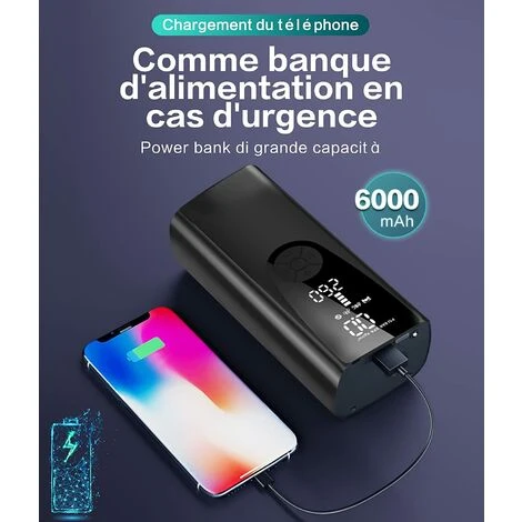 BENOBBY KIDS Tragbarer 12-V-Luftkompressor – Tragbare Luftpumpe Mit 6000 MAh – Mini-Autokompressor – Autoreifenfüller – Mit 4 Düsenadaptern Und LED-Licht – Für Auto, Fahrrad, Motorrad, Fußball – Bild 5