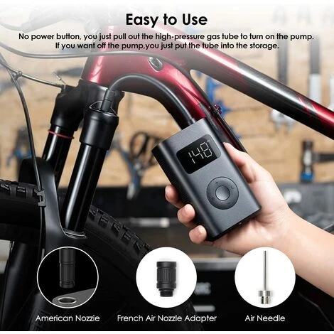 TINOR Tragbarer Luftkompressor, Reifenfüller, Auto, Elektrische Aufblasvorrichtung, Fahrradpumpe, Tragbarer Mini-Luftkompressor, Digitale LED-Lampe, 2000 MAh Typ-C-Ladung, 150 PSI Für Fahrrad/Motorrad/Ball – Bild 3