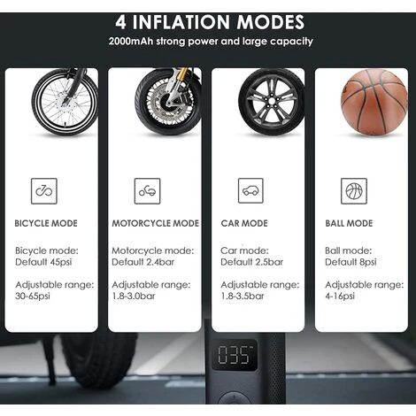 TINOR Tragbarer Luftkompressor, Reifenfüller, Auto, Elektrische Aufblasvorrichtung, Fahrradpumpe, Tragbarer Mini-Luftkompressor, Digitale LED-Lampe, 2000 MAh Typ-C-Ladung, 150 PSI Für Fahrrad/Motorrad/Ball – Bild 4