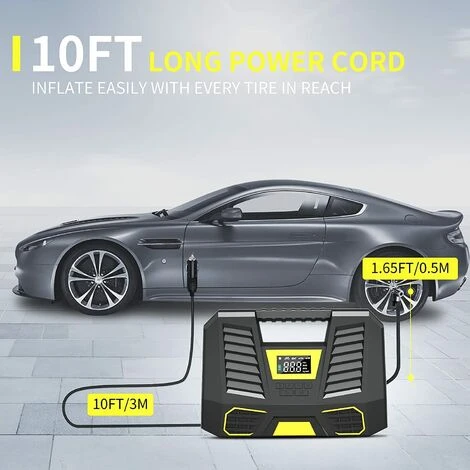BF Tragbarer Luftkompressor, 150 PSI Autoreifenfüller, 3 X 2000 MAh Mini-Reifenkompressor 12 V, Reifenpumpe Mit Digitalem LCD-Display, LED-Licht, Elektrischer Kompressor Für Auto, Fahrrad, Motorrad – Bild 4