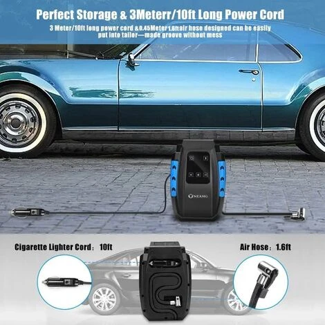 GESCHENKE 12V Tragbarer Luftkompressor, 12V 120W Tragbarer Digitaler Autoluftkompressor Autoreifenfüller, Elektrischer Digitaler Luftkompressor Mit LED-Licht, 3M Kabel Für Autofahrrad – Bild 4