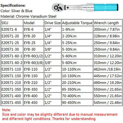 LIFCAUSAL Klick-Drehmomentschlüssel Mit Aufbewahrungskoffer Bidirektionaler Ratschenkopf Mit Einstellbarem Drehmoment Drehmomentschlüssel Mit Mikroeinstellung Für Zündkerzen-Autoreparatur Mechanische Montage (EYB-150) – Bild 2