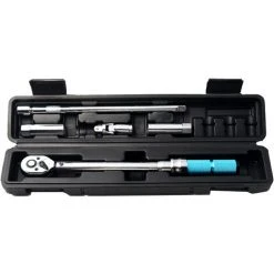 LIFCAUSAL 5-teiliges 3/8-Zoll-Antriebs-Klick-Drehmomentschlüssel-Kit Mit Aufbewahrungskoffer 5 Bis 60 Nm Einstellbarer Drehmomentratsche-Drehmomentschlüssel-Zündkerzensatz Schnellspanner Für Die Automatische Reparatur Mechanische Montage (Silber & Blau-EYS-5)